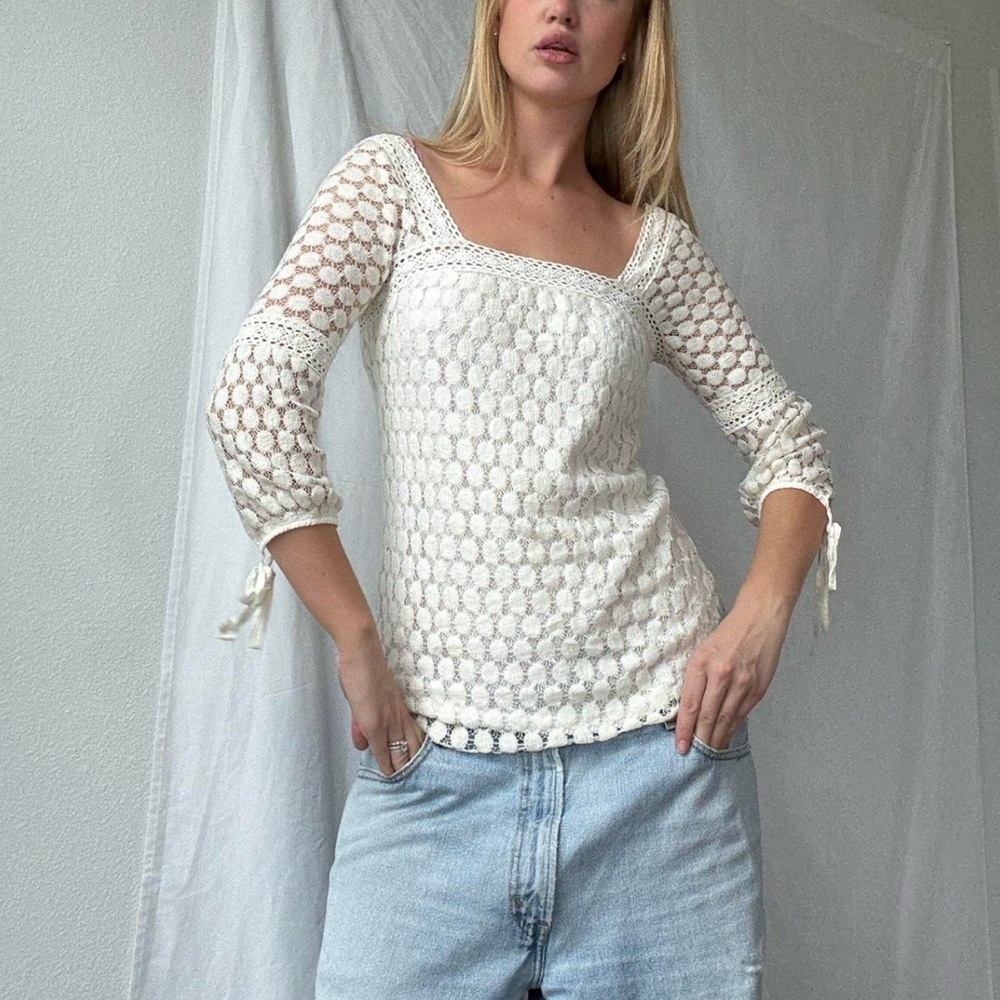 * NWOT*Solitaire by Ravi Khosla | Square Neck Crochet/ Lace Top